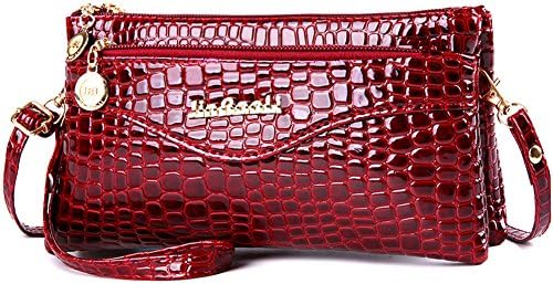 Ebess Fashion Women Double Layers Zipper Shoulder Bag Tote Messenger Mini PU Leather Crossbody Satchel Handbag Phone Coins Bag Wallet For Ladies Girls (Red)