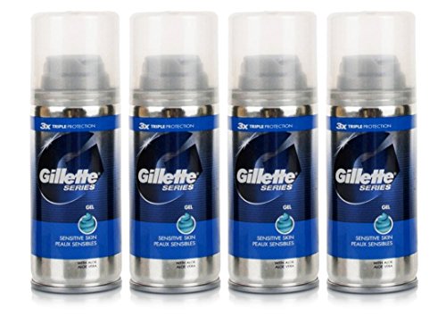4X GILLETTE SERIES SENSITIVE MENS SHAVING GEL ALOE VERA 75ML TRAVEL SIZE