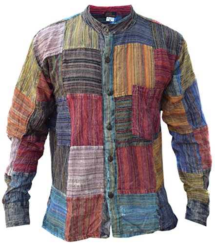 LITTLE KATHMANDU Coton Hommes Patchwork Manche Longue Été Chemise XX-Large