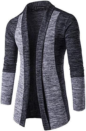Sichyuan Men's Fashion Cardigan Stitching Hit Color Slim Fit Open Front,Long Sleeve Casual Shawl Collar Sweater Coat Jacket Outwear.