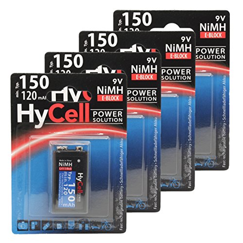HyCell wiederaufladbar Akku Batterie 9V E-Block Typ 150mAh NiMH ohne Memory-Effekt 4er Pack Photo Fotoakku Digitalkamera Spielzeug-Akku HyCell wiederaufladbar Akku Batterie 9V E-Block Typ 150mAh NiMH ohne Memory-Effekt 4er Pack Photo Fotoakku Digitalkamera Spielzeug-Akku