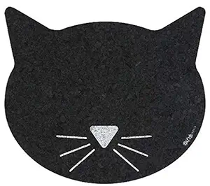 Kiki N Pooch Pet Feeding Mat Cat Face - Flexible and Easy to Clean Feeding Mat - Non-Slip Waterproof Feeding Mat for Dog/Cat Food & Water Bowls Nontoxic Rubber Grey