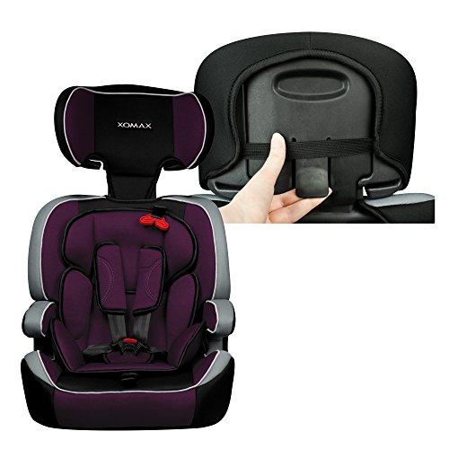 XOMAX XM-K1 PURPLE Autokindersitz + Gruppe I / II / III (9 – 36 kg) + ECE R44/04 geprüft + Lila, Schwarz, Grau + 5-Punkte-Sicherheitsgurt + mitwachsend + Kopfstütze verstellbar + Rückenlehne abnehmbar / Bezüge abnehmbar & waschbar - 5