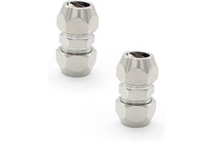 SRJQXH 2 Pcs 10 MM Compression Fitting, Silver Color Compression Ferrule Tube Fitting, Nickel Plated Copper Double Ferrule Pipe Fitting Adapter, Can be Used for Plumbing, Air Compressors