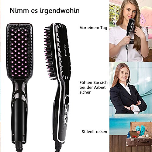 ACEVIVI Negative Ionen Anion Keramik Glättbürste Haarglätter mit Warmluft und LCD EU Stecker Schwarz - 6