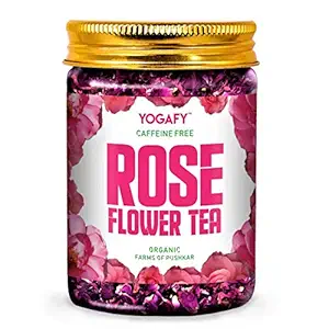 YOGAFY - Organic Rose Flower Tea | Enhances Mood Caffeine Free Herbal Tea |100g - 50 Cups |