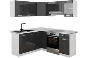 Vicco Cocina esquinera Rick, Antracita Brillo Intenso/Blanco, 190 x 60 cm, ET Mármol