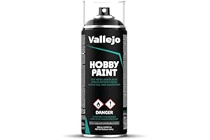 Vallejo Hobby Paint Spray Negro 400 Ml. Imprimación en Spray para Modelismo y Maquetas de Acabado Mate y Autonivelante. Capa Base en Aerosol con 2 Difusores
