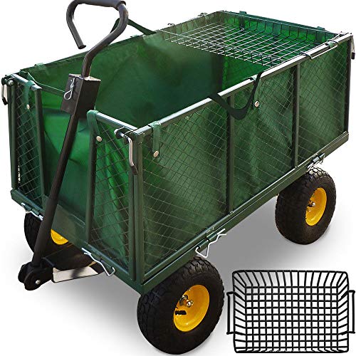 Generic ping Dump Trucker Cart W Trailer Cart Spacious Garden Trolley Wagon Outdoor Log Waste Tipping Dump Truck Spacious Garde