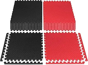 GSQUARE Fitness Puzzle Exercise Mat, EVA Foam Interlocking Tiles, Flooring for Gym Equipment (Size of 1 mat is 4 sqft, Total, Colour - Red and Black)