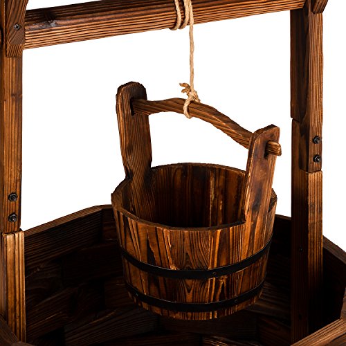 Gartenbrunnen aus Holz mit Dach, braun, Höhe 120cm, Durchmesser 65cm, geölt und brandbehandelt - 6