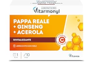 Nectar Royal - Pappa Reale, Ginseng e Acerola - Integratore per Supportare Energia e Sistema Immunitario - Con Vitamina C - Confezione da 10 Fiale - Vitarmonyl