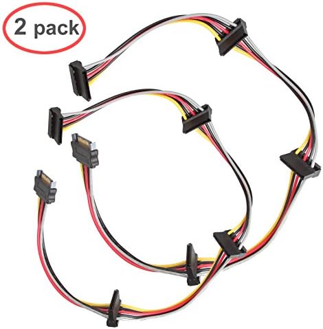2 Pack SATA 15 Pin Male to 4xSATA 15 Pin Female Power Splitter Cables L=19.5Inches (2 Pack 4x SATA 15P)