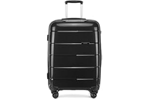 KONO Trolley Bagaglio a Mano Rigida Premium Polipropilene Valigia con TSA Lucchetto e 4 Ruote Girevoli (Nero, L (74cm - 105L))