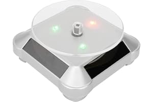 Jiawu Espositore Rotante Solare Girevole a 360°, Supporto Rotante a LED, Alimentato a Energia Solare, Girevole Motorizzato Elettrico, Espositore per Giradischi per Gioielli e Prodotti