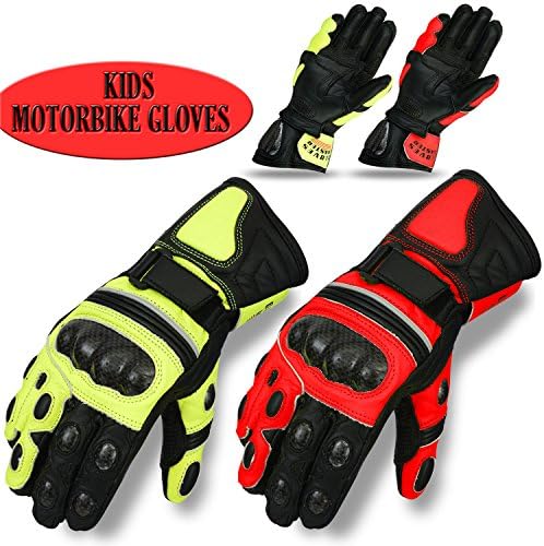Kids Motorbike Cowhide Leather Gloves Winter Protection Bikers Motorcycle Glove (Red, XXS (5-8 Years))