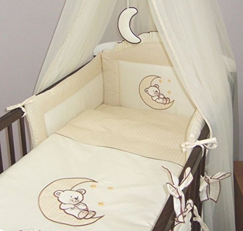 3 Piece Baby Bedding Set (To Fit Cot or Cot Bed) Embroidered - MOON (COT 120 x 60cm, Cream)