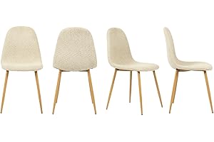 Homy Casa Lot de 4 chaises de salle à manger en tissu chenille avec pieds en métal pour chambre à coucher, salon, pieds en chêne, beige
