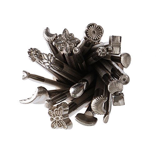 Leder neues heißes 20pcs DIY Leder arbeiten Sattel, die Werkzeuge Schnitzen Leder Briefmarken handgemachte Kunst-Werkzeuge(Silber) - 3