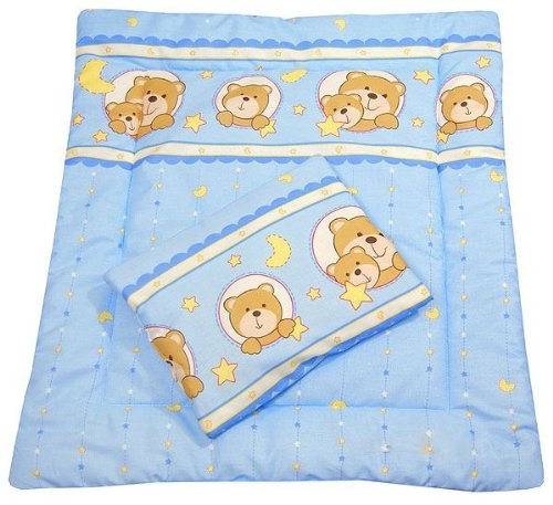 Blue happy teddy Moses basket, crib, buggy baby bedding set