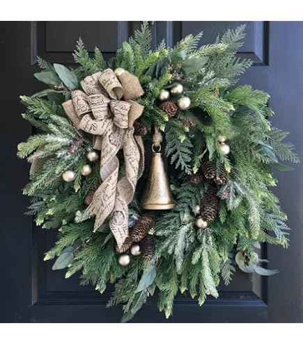 Künstlicher Weihnachtskranz 35cm – Mit Schleifen, Glöckchen & Tannenzapfen, Für Tür, Fenster Oder Kamin