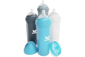 Herobility Double Anti-Colic Baby Bottles – 12 fl oz/340ml – 4-pack – Multicolor - White, Gray, Iron Blue, Blue