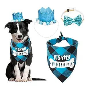 Dog Birthday Party Supplies, It's My Birthday Dog Bandana Dog Birthday Hat Scarf with Cute Dog Bowtie for Small Medium Dogs Pets