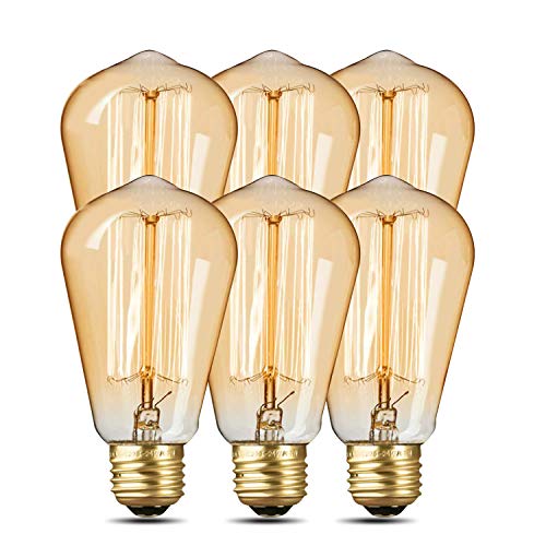 Paquete de 6 bombillas Edison, ICONNTECHS Bombillas Edison, Luz Estilo Antiguo Vintage, 40W, 220V, E27, Ámbar Cálido, 280 Lúmenes, ST64 Luces Edison Regulables para iluminación del Hogar y Decorativa