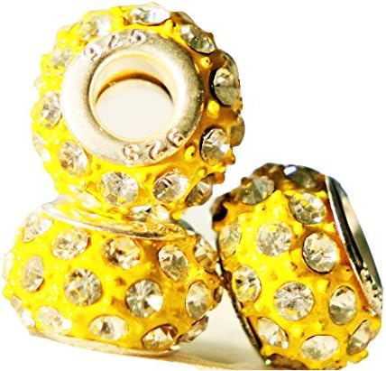 RKC x 3 Pcs Daffodil YELLOW MULTI CRYSTAL Pave CHARM BEADS For Bracelets JEWELLERY MAKING Gifts *CHOOSE COLOUR &amp; QUANTITY of Charms Beads For Fits Charm Bracelets - Compatible with Pandora Biagi Troll Chamilia Snake Chain Bracelet Necklaces