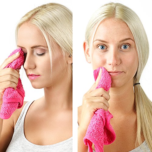 Original MIRACLE FACE ERASE | 2er Set Mikrofaser Make-Up Entferner Tuch | Abschminken und Reinigen nur mit Wasser – ohne Chemie | Microfaser Abschminktuch | hypoallergenes Gesichtsreinigungstuch | 40×18 cm (Pink) - 4