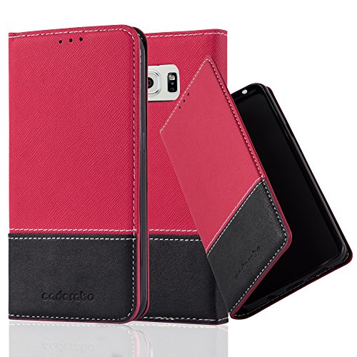 Cadorabo Funda Libro para Samsung Galaxy S6 en Rojo Negro - Cubierta Proteccíon con Cierre Magnético, Tarjetero y Función de Suporte - Etui Case Cover Carcasa