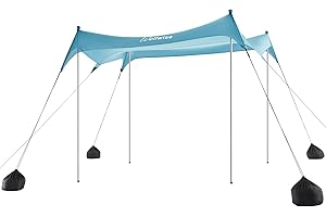 WolfWise UPF50+ Strandzelt mit Sandanker, Sonnenschutz UPF50+ mit Sandschaufel, 2,3 x 2,3 m Strandzelt für 2-6 Personen, einfacher Aufbau, Winddicht, Wasserdicht, Blau, Groß