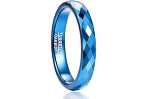NUNCAD Bague en Tungstène 4mm pour Femme et Homme– Finition Facettée Diamantée – Gravure Personnalisée Boîte Cadeau – Noir/Bleu/Or Rose