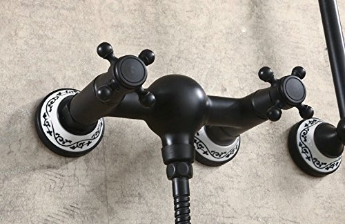 Hiendure ®Wandhalterung Wanne Dusche Wasserhahn, Mischbatterie, mit Handbrause, Öl eingerieben Bronze - 4