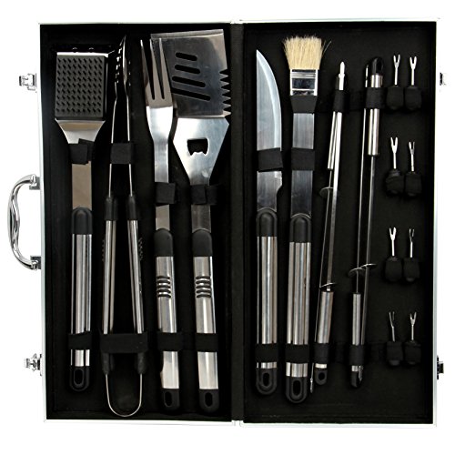 18-teilig Grillbesteck BBQ Besteck Set Grillset Tool Set mit Koffer barbecue rutschfester Griff - 3