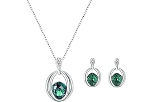 FDEETY Conjunto Joyas Ovalado Cristal Esmeralda Collar Pendientes Plata Elegante Adornos Mujer Brillantes Accesorios