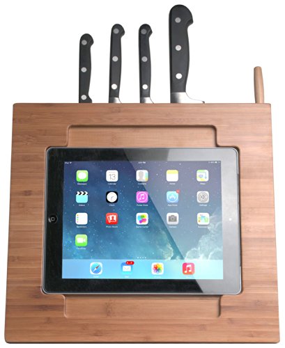 CTA Digital Bambus Tablet-Ständer Halterung für iPad Air und iPad 2/3/4 Verstellbar mit Integriertem Messerblock und Eingabestift Stylus – Natur - 4