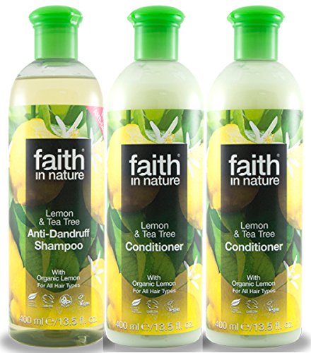 Faith In Nature Lemon & Tea Tree Shampo & 2 x Conditioner Trio