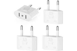 Oliveria 4 Piezas Adaptador Enchufe Americano a Español, Adaptador Enchufe Americano a Europeo, Adaptador de Enchufe Viaje para Europa/USA/US/Francia/Alemania/España/Australia/Austria, Blanco