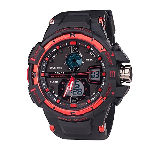 Outdoor Sportuhr Multifunktionale Dualzeit Alarm Kalender Leuchtuhr Elektronische Uhr Fr Herren, Rot Outdoor Sportuhr Multifunktionale Dualzeit Alarm Kalender Leuchtuhr Elektronische Uhr Fr Herren, Rot