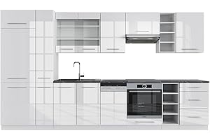 Vicco Mueble de Cocina Fame-Line, Blanco Alto Brillo/Blanco, 355 cm sin encimera