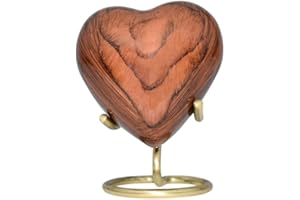 BOLD & DIVINE Holzmaserung, Mini-Urne in Herzform, mit Premium-Box und Ständer, Ehren Sie Ihre Liebsten mit Holzmaserung, Urne für Babys, Mädchen, Jungen und Erwachsene für Asche (rote Kirsche)