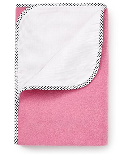 Fleece Baby Blanket Raspberry Pink with Polka Dot Trim