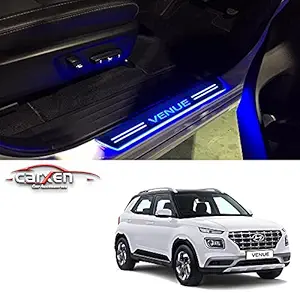 Car Door Foot Step Led Sill Plate With Mirror Finish for Hyundai Venue (Set of 4PCS, Blue) Door Sill Plate