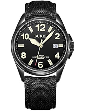 Burei Herren-Armbanduhr HM-15025-36EY2, mit Datumsanzege, im Militär-Stil, Saphirglas, leuchtende Zahlen, Automatikuhr...