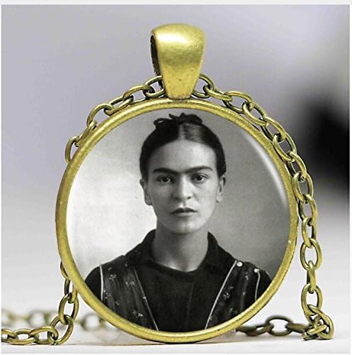 FRida Kahlo Necklace handmade hand made jewelry artist photo pendant art flowers