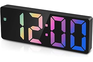 OQIMAX Réveil Numérique, Horloge Digital avec Écran LED Affiche Température et Date, Horloge Numérique avec Fonction Snooze, Alimenté par USB/Batterie, Commande Vocale, Noir et Chiffres Colorés