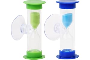 Pagezol 2 Pieces Hourglass with Suction Cup,3 Minutes Countdown Hourglass Timer for Kids,Creative Plastic Sand Timer,For Games,Cooking,Tooth Brushing Time Countdown Calculation (Blue Green)