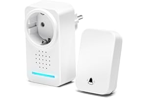 Aigostar bezprzewodowy dzwonek do drzwi z wtyczką, zasilany samodzielnie, wodoodporny, zewnętrzny bezprzewodowy dzwonek do drzwi z diodami LED, wodoodporny, 30 melodii, 5 poziomów głośności, biały