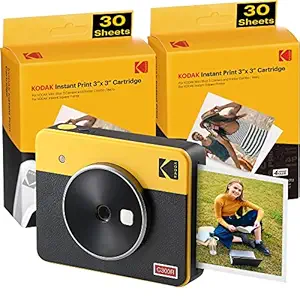 Kodak Mini Shot 3 Retro 2 in 1 Portable Wireless Instant Camera & Photo Printer - Yellow (60 Sheets), Compatible with iOS, Android & Bluetooth, Real Photo HD (3?x3?) 4Pass Technology & Laminated Finish